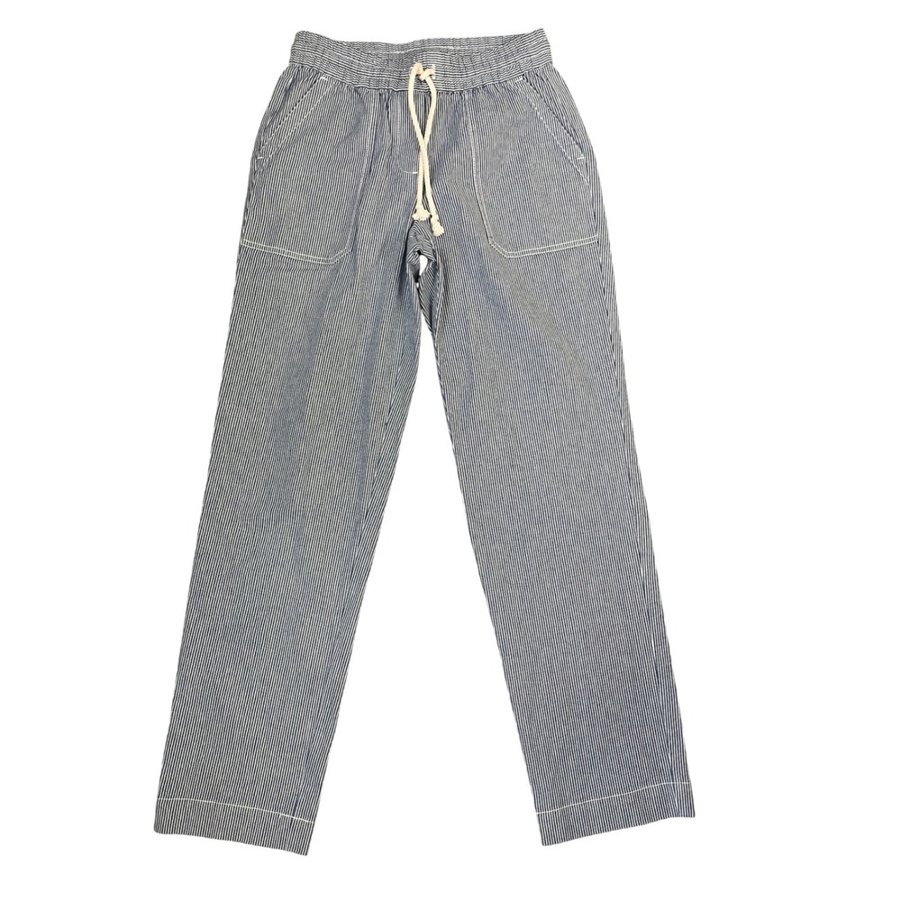 Talbots Womens XS Blue White Hickory Stripe Straight Leg Drawstring Pants Cotton